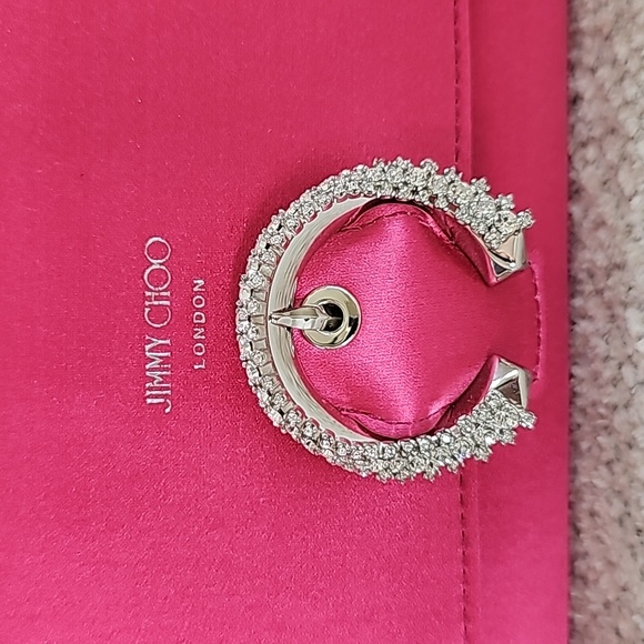 Jimmy Choo Madeline Mini Crystal Buckle Satin Wallet with Chain. Flawless - Picture 2 of 6